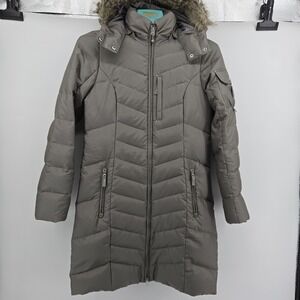 Eddie Bauer Down Parka Jacket Womens TM Sun Valley Faux Fur Fleece Winter Coat